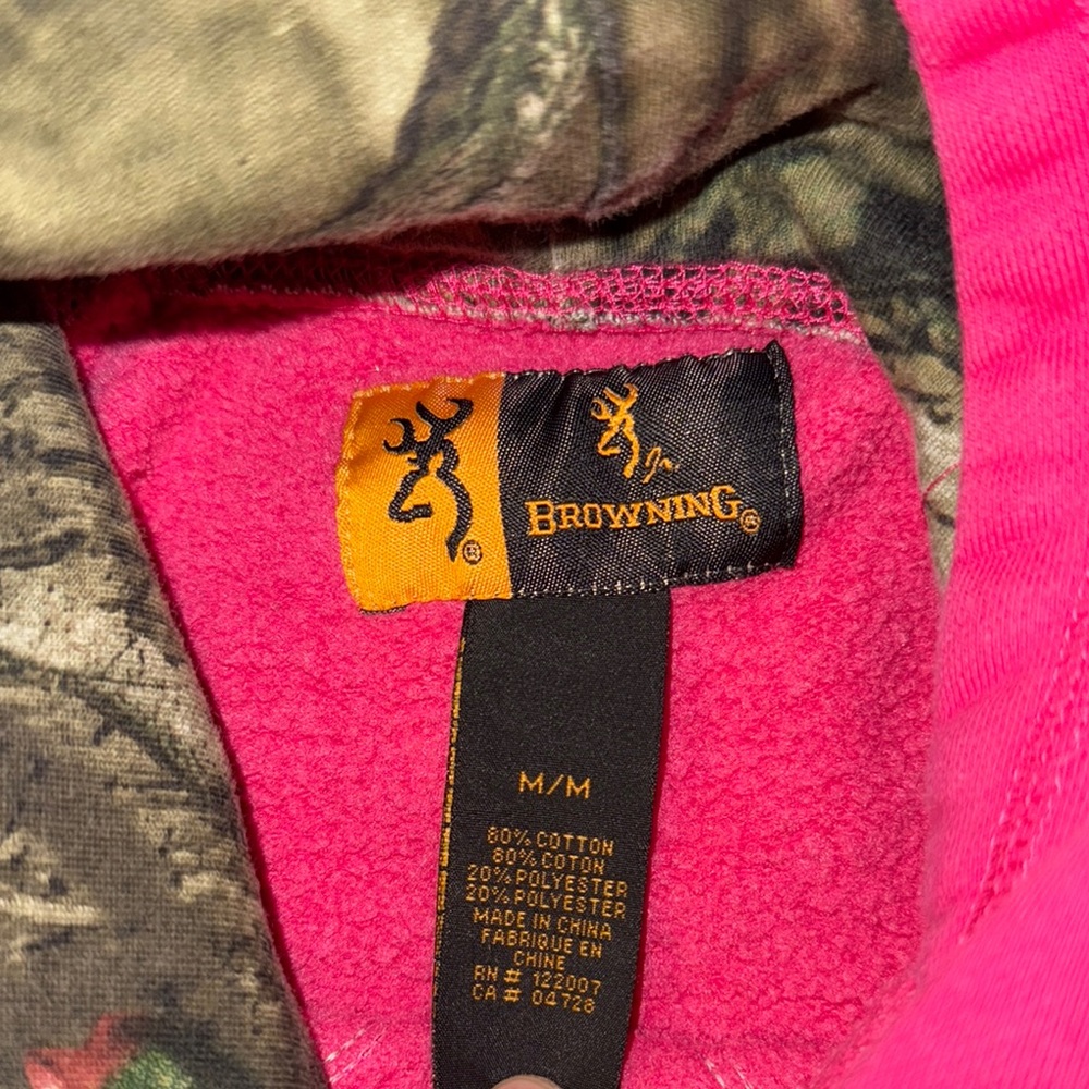 Girls Pink Hoodie with Camouflage Browning deer Logo size youth medium - Picture 6 of 6